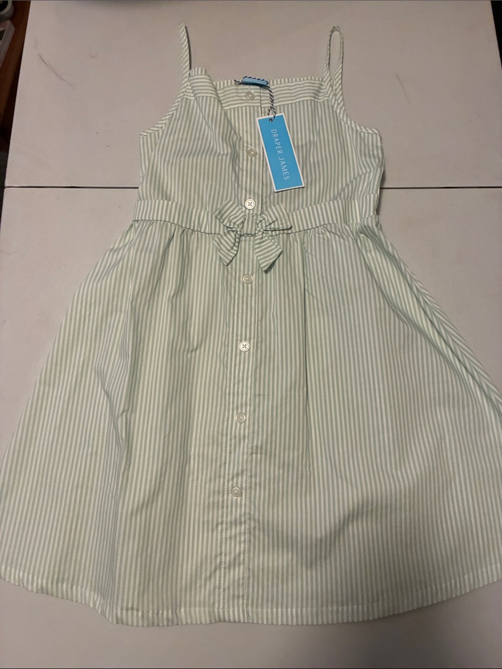 Draper James Girls Mint and White Striped Button-Front Dress